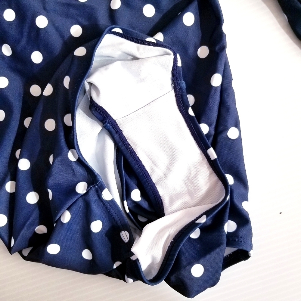 MARINA WEST Girls Kids Navy White Polka Dot Rashguard Zip Style Swim One piece - Picture 9 of 9